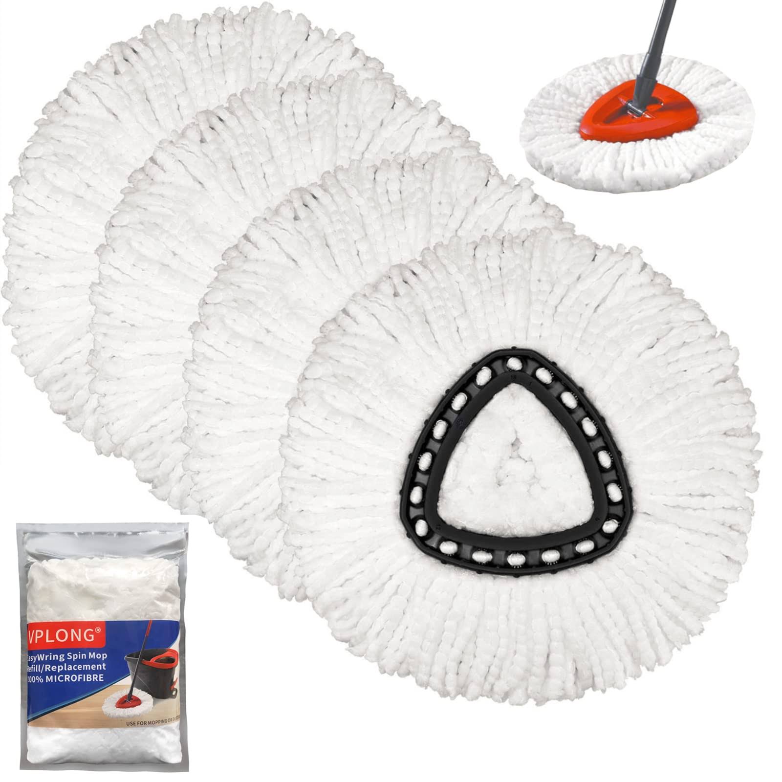ee85180854972dd290c89b2a0ce03218702426c2788904147539b9ac2f276920.jpg VPLONG 4Pack Spin Mop Heads Replacements for O Cedar Spin Mop, Easy Cleaning Spin Mop Refills Microfiber Mop Heads, 360Degree Easy Wring Dust Mop Head - Image 1