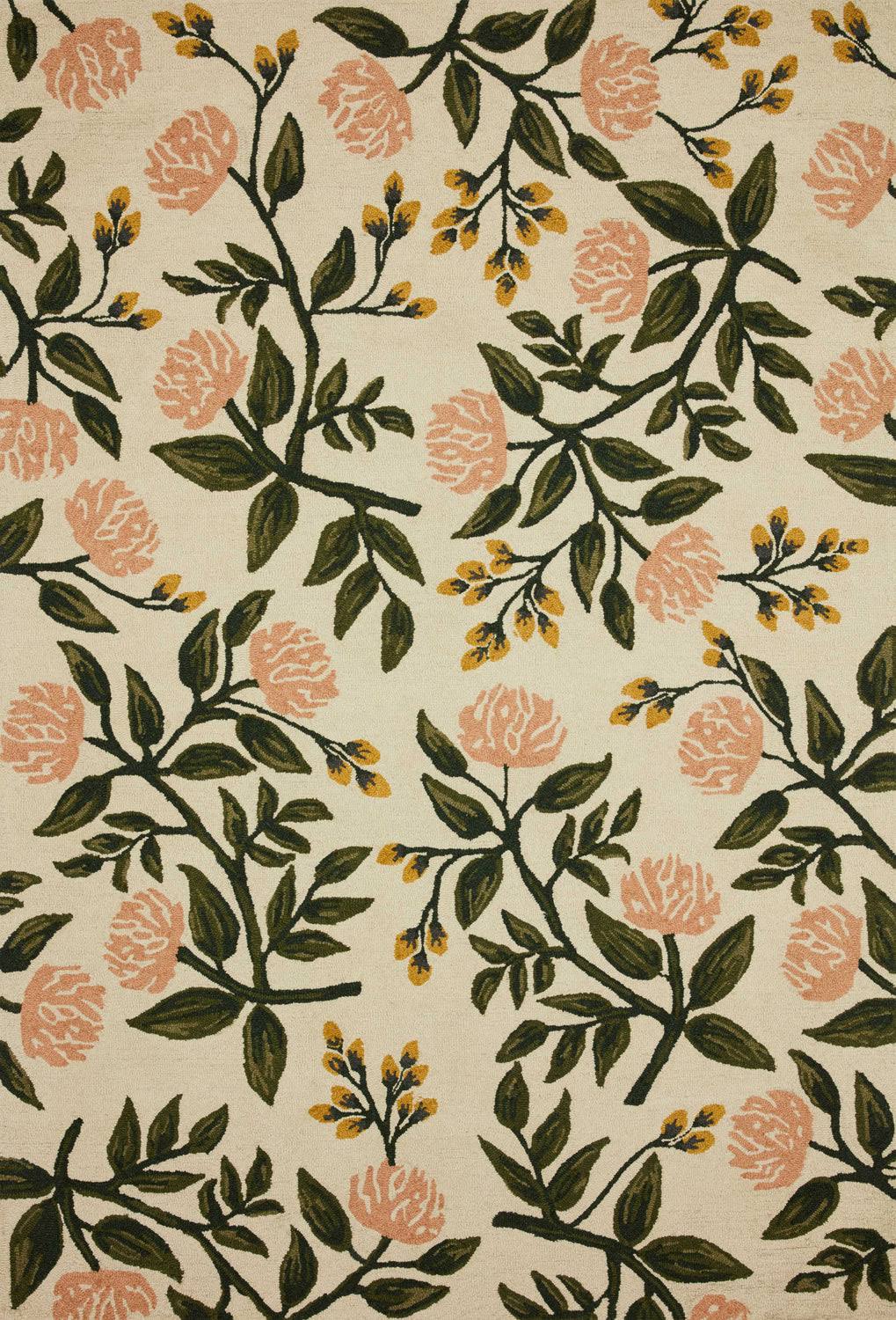 ee8cdad83f0403b345927877f3e365298388f5a6204f539306851c2c3a75e151.jpg Rifle Paper Co. x Loloi Joie Hooked Blush Rug Size: 18" x 18" Sample - Image 1