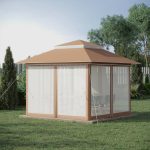 Outsunny 12' x 12' Pop Up Canopy with Center Lift Hook Design, Mesh Sidewall Netting, 3-Level Adjustable Height and Storage Bag, Khaki