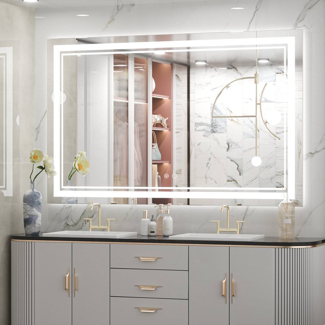 eead9d7de0b66d2d1ab1febfdc479989e2598cc6b3947ffdda3d9b0b8c62fcf8.jpg Adorna Frameless LED Lighted Bathroom / Vanity Mirror with Brightness Adjustable, Memory Function, Anti-Fog Orren Ellis Size: 30" x 48" - Image 1