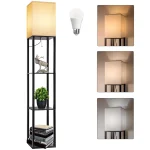 63" Shelf Floor Lamps with Shelves for Living Room Bedroom Office AVV Wood Modern Standing Lamps Black