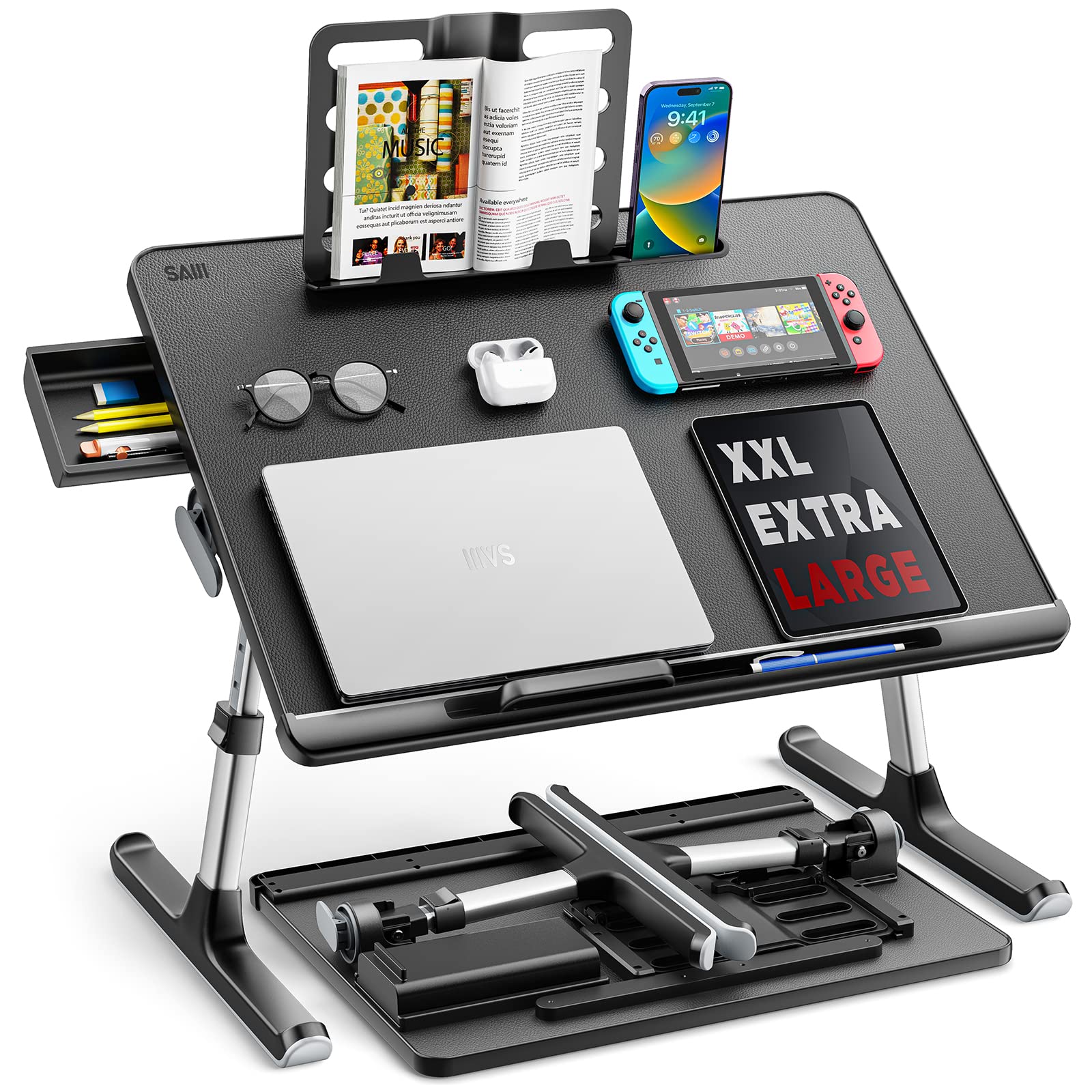 ef14e0da137b0e94724f04304ea51628b94a58a62dffb686c6590ebfde793f78.jpg SAIJI X-Large Adjustable Laptop Table with Storage Drawer - Image 1