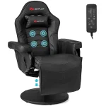 Ergonomic Gaming Recliner Chair with Massage, Retractable Footrest & Cup Holder, Height Adjustable Racing Style Swivel Video Game Chair