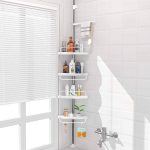 Adovel 4 Layer Corner Shower Caddy, Adjustable Shower Shelf, Constant Tension Stainless Steel Pole Organizer, Rustproof 3.3 to 9.8ft