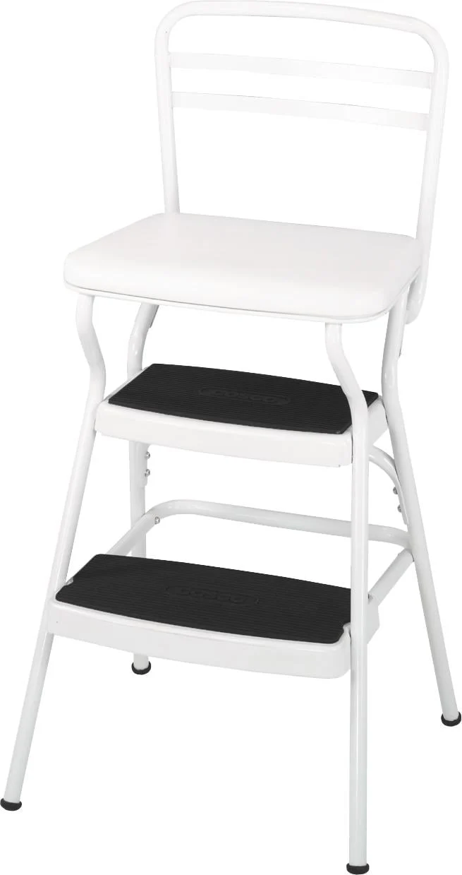 ef40ed452a78c332a3ffd2399784d0d14f2d9211bcc640a75a341722662664fb.webp COSCO Stylaire Retro Chair + Step Stool with Flip - up Seat (White, One Pack) - Image 1