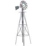 crownland 8ft Ornamental Windmill Backyard Garden Decoration Weather Vane, Heavy Duty Metal Wind Mill Weather Resistant 4 Legs Design (Grey)