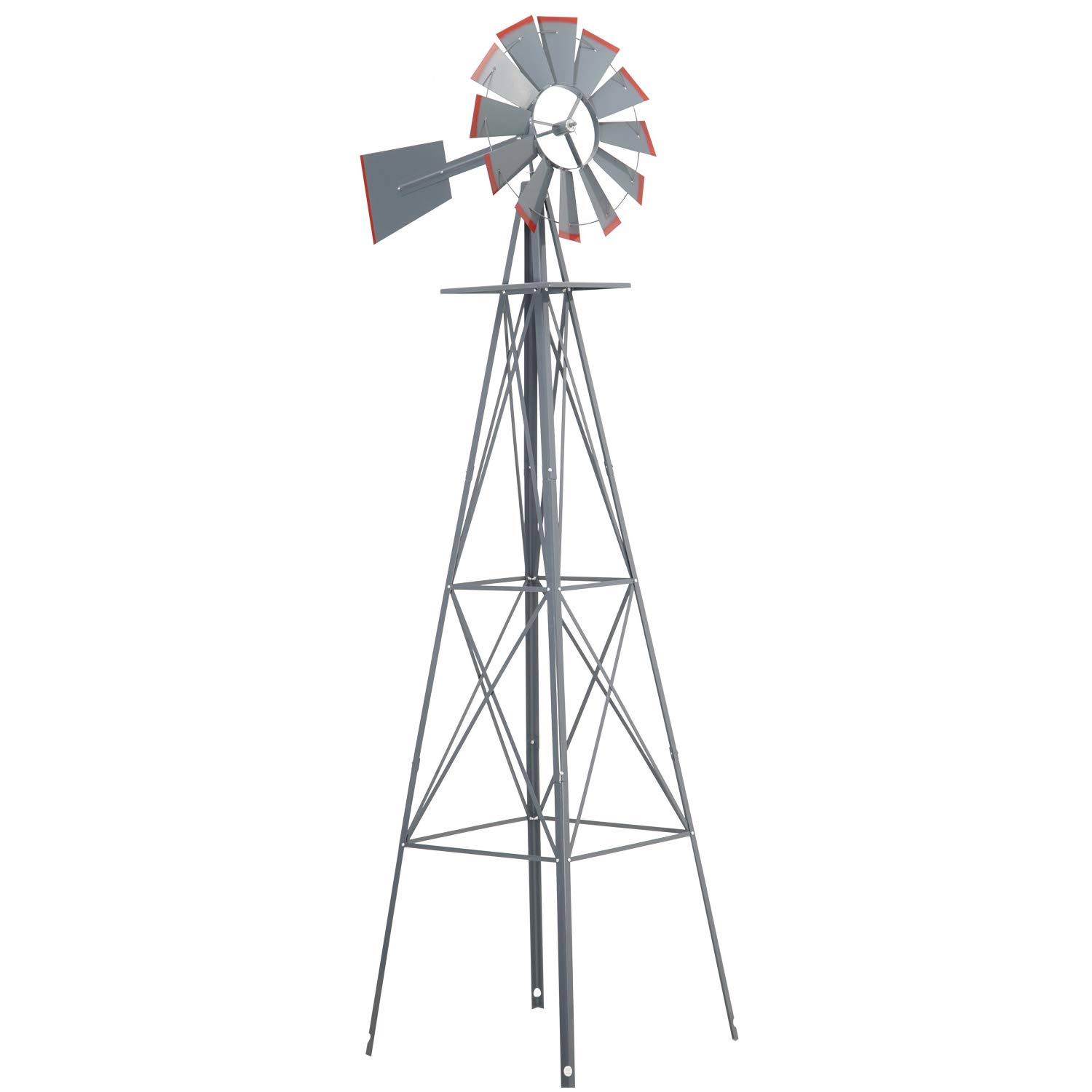 ef4696cd433f12f4401fecd03d2ae843b9538ff82f13a3895f48a58f434024b8.jpg crownland 8ft Ornamental Windmill Backyard Garden Decoration Weather Vane, Heavy Duty Metal Wind Mill Weather Resistant 4 Legs Design (Grey) - Image 1