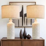 Oneach Ceramic Table Lamps for Living Room 24.75" Modern Farmhouse Bedside Nightstand Lamp Set of 2 for Bedroom