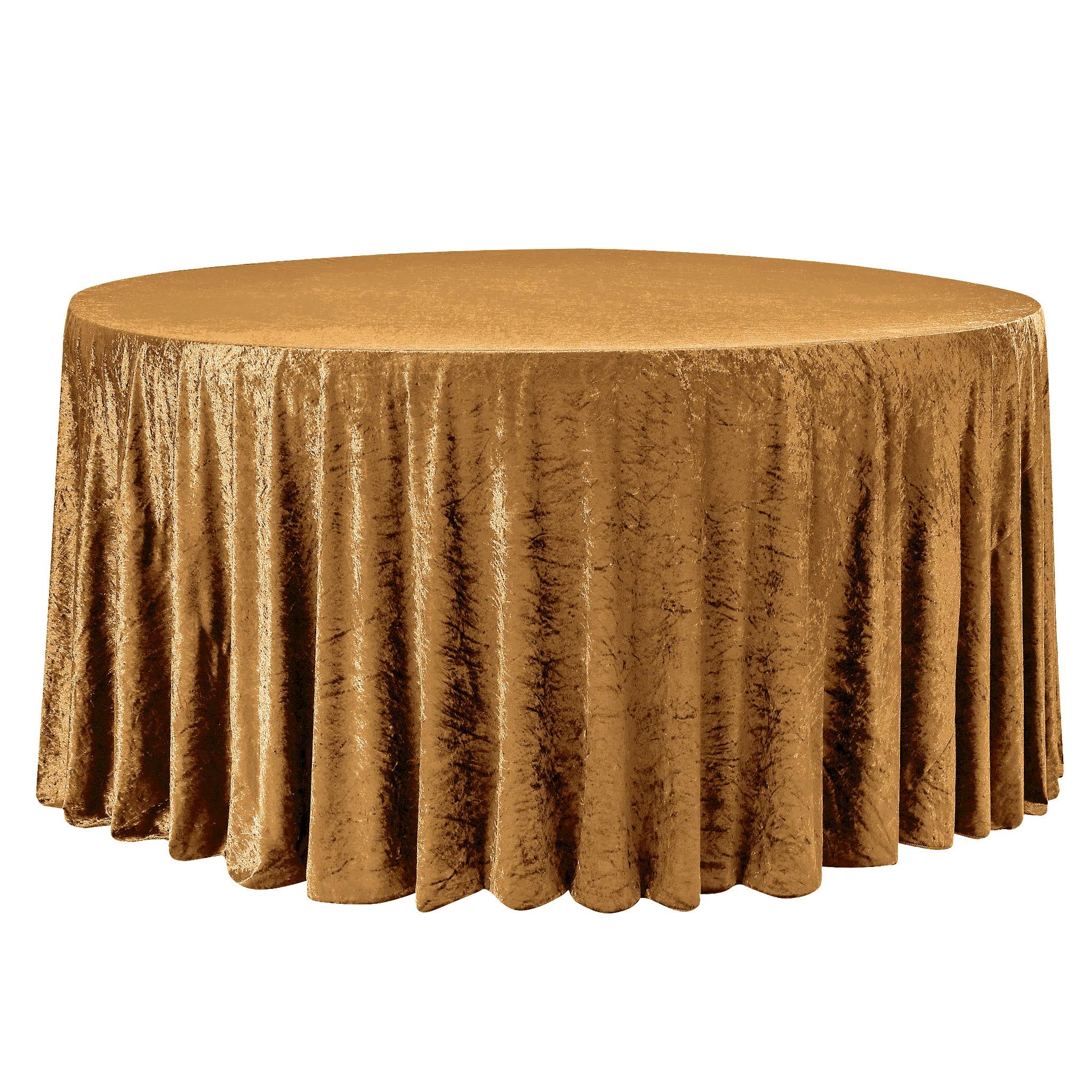 ef5f8d0e23fc81875803155dd08daaff23e475a348875bb228f5697a8841bc3b.jpg Mustard Gold Velvet Round Tablecloth Size: 120 in | Wedding | Event | Wholesale by CV Linens - Image 1
