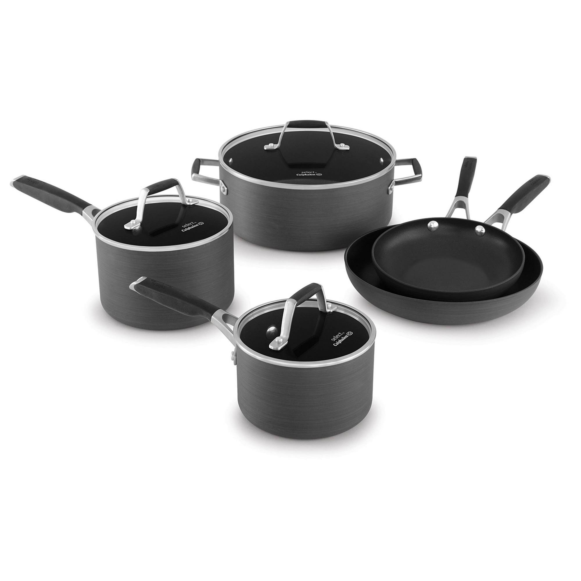 ef7f12421284a6c01ee699ca0101099c2ce0f3afcc627a20b4e5d1c1ce4351ee.jpg Select by Calphalon with AquaShield Nonstick 8pc Cookware Set - Image 1