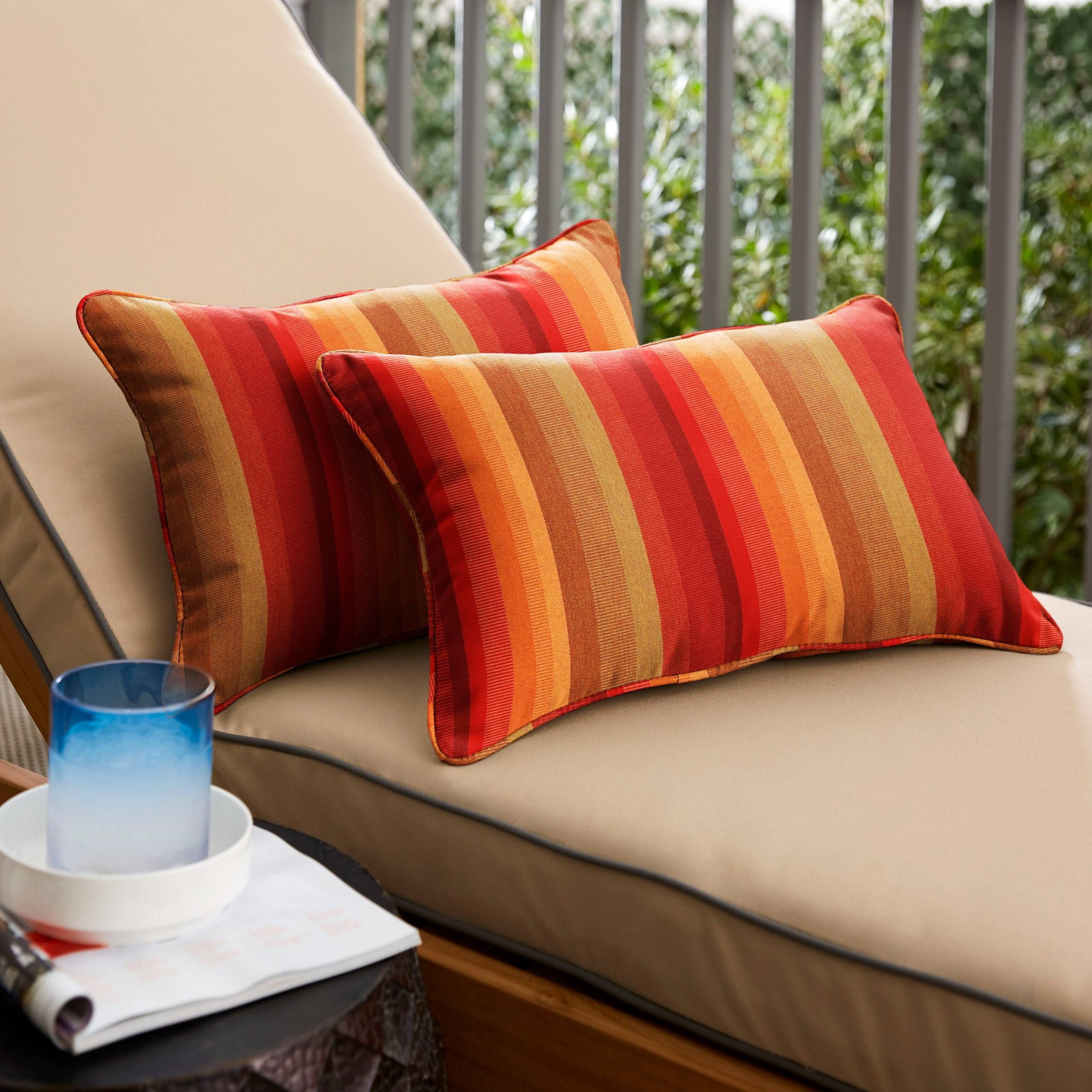 efa7ec533d98c1993d1d02cf8b3281e92a0bc311db995d437a4a5e31c44258df.jpg Mozaic Company Sunbrella Astoria Sunset Corded Indoor/ Outdoor Pillows (Set of 2) 12 in x 18 in, Size: 12 x 18, Yellow - Image 1