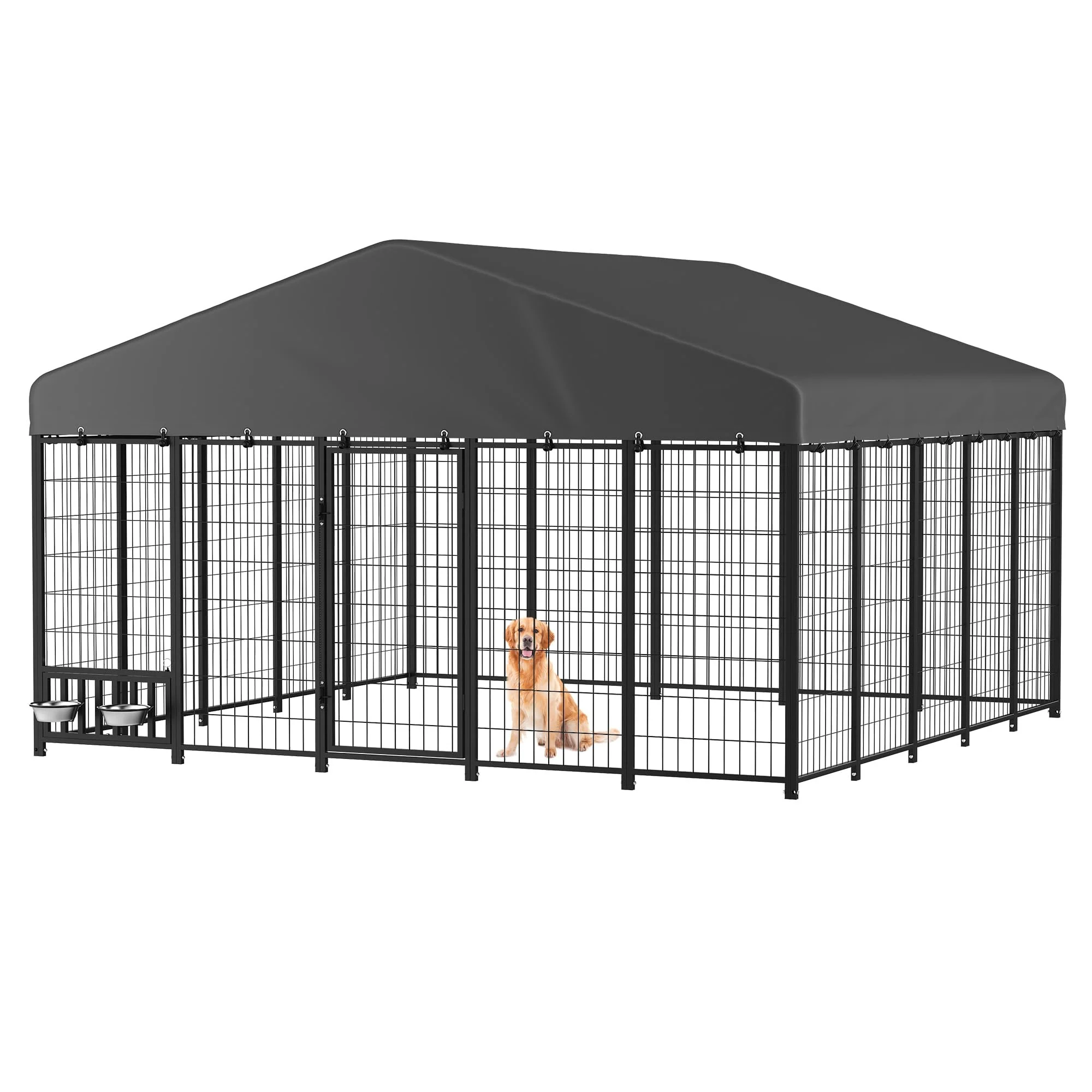 efec0902395fc43e8f925ba895048858ec0717720b13d2915fb10c89f47880c5.webp AECOJOY Heavy Duty Outdoor Dog Kennel, 10x10 Steel Chain Link Fence with Roof - Image 1