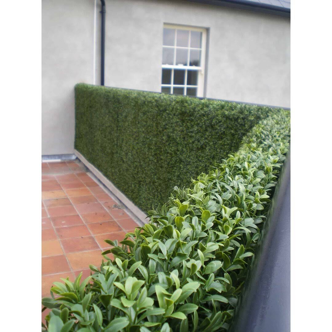 eff32706983d5406b13cd2e119a4b2f188b89cc945d127e0a7d702e7101478da.jpg Artificial Boxwood Hedge (Set of 12) Ebern Designs Color: Dark Green - Image 1