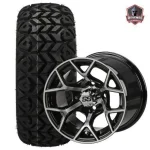12" Ninja Machined Black Golf Cart Wheels and Tires Combo (20x10 - 12) Set of 4