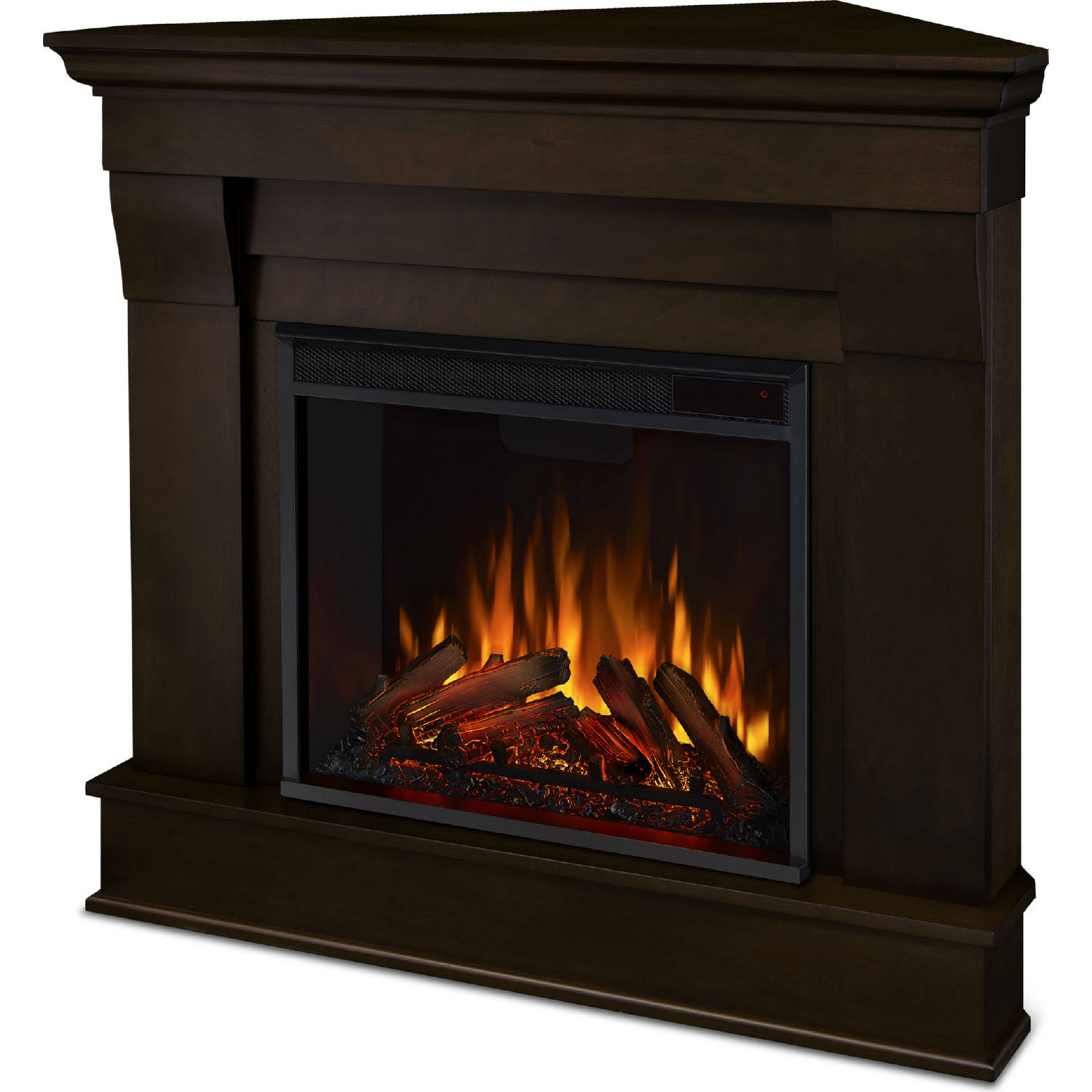 f0240979821c5027cc147887819d523f60355c89ae8f09840944473b0c2d61f8.jpg Real Flame Chateau Corner Electric Indoor Fireplace, Dark Walnut - Image 1