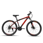 26" MTB Mountain Bike, Hardtail Bicycle for Mens Womens, Suspension Fork and Dual Disc Brake, 17" Frame, Stainless Steel Frame, 21 Speed Shimano - Black & Red