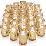 Letine Gold Votive Candle Holders Set of 36 - Speckled Mercury Gold Glass Candle Holder Bulk - Ideal Candle Jars for Wedding Centerpieces, Party
