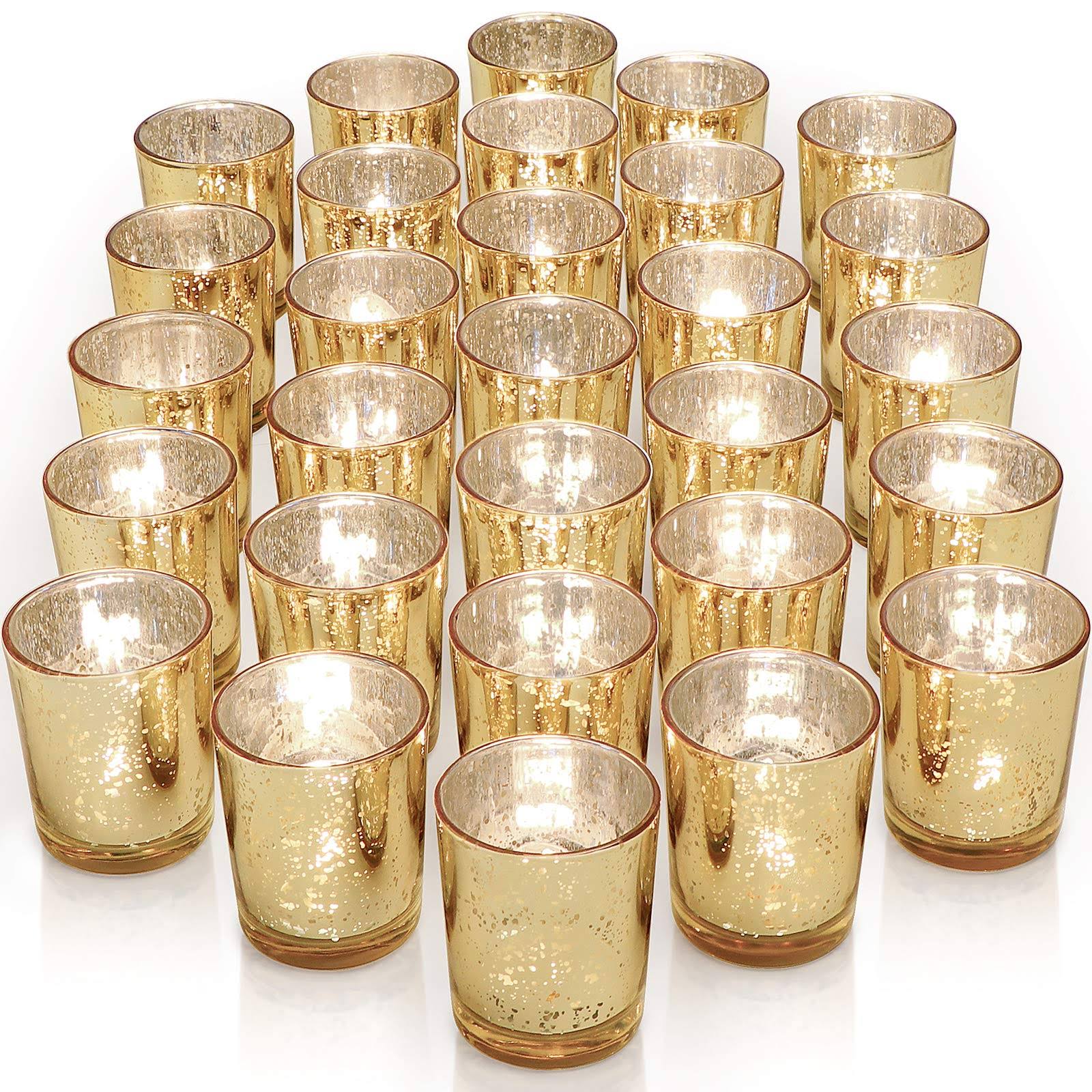 f092e511e29164df709bf3aad46d40ae3e036e953925ec7553f6eca36953c080.jpg Letine Gold Votive Candle Holders Set of 36 - Speckled Mercury Gold Glass Candle Holder Bulk - Ideal Candle Jars for Wedding Centerpieces, Party - Image 1