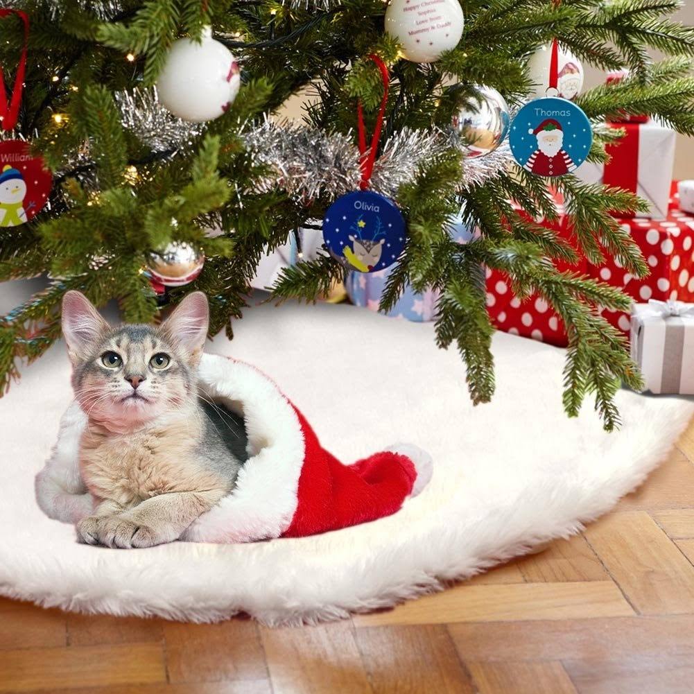 f0a92fdbd9dcc4938a3e250363ae95db5655a38471dc8c2a11880cb0af877d95.jpg Aytai Christmas Tree Skirt 48 inch White Faux Fur Christmas Tree Skirt Luxury Tree Skirts for Holiday Decorations - Image 1