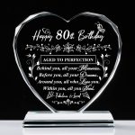QIANRUNA 80th Birthday Gifts for Women Men, Laser Glass Heart 80th Birthday Decorations Ideas, Happy Birthday Gifts for 80 Year Old Men Women