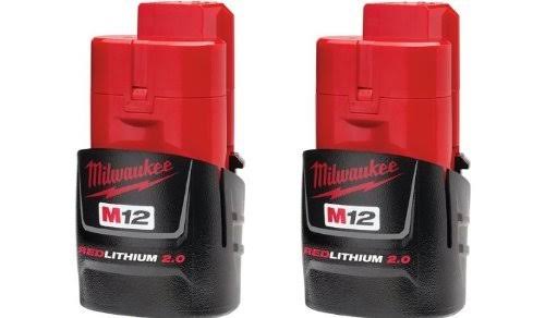f13800a0f597c2f0aa8375ce1950e9627a38f87f512498eed0939050fcfd9ad8.jpg Milwaukee 48-11-2420 (2 Pack) M12 Red Lithium 2.0 12-Volt Cordless Battery - Image 1