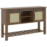 AECOJOY Buffet Cabinet, Coffee Bar Storage Cabinet, 46'' Coffee Bar Table with Rattan Sliding Barn Door, Adjustable Shelves and Bottom Open Shelf