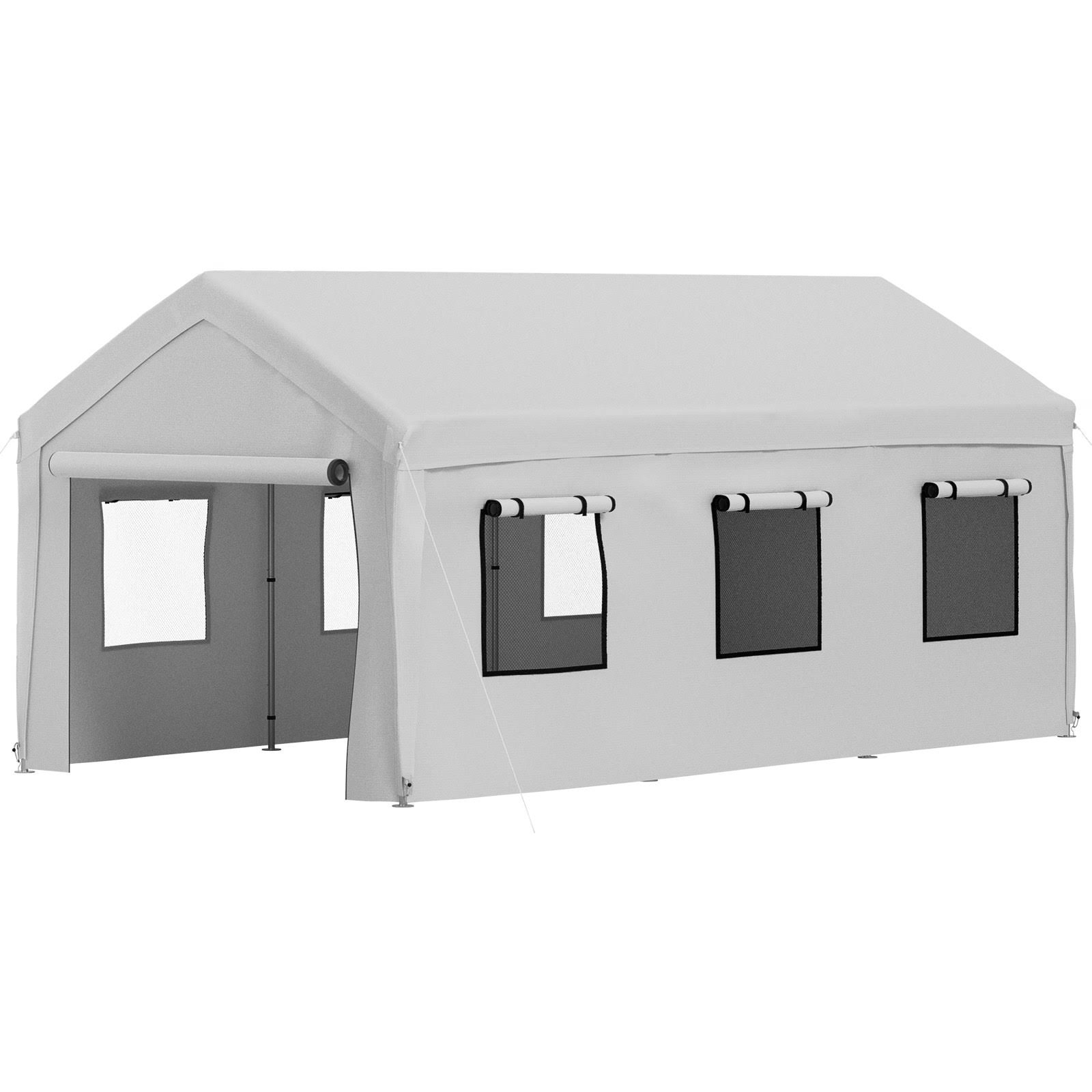 f153bcb106df212d00a48e7bd2aa6bc06678e6ac3e27186e1bb66621f4184f14.jpg VEVOR Carport Canopy Car Canopy 10 x 20ft W 8 Legs and Sidewalls & Windows Gray - Image 1