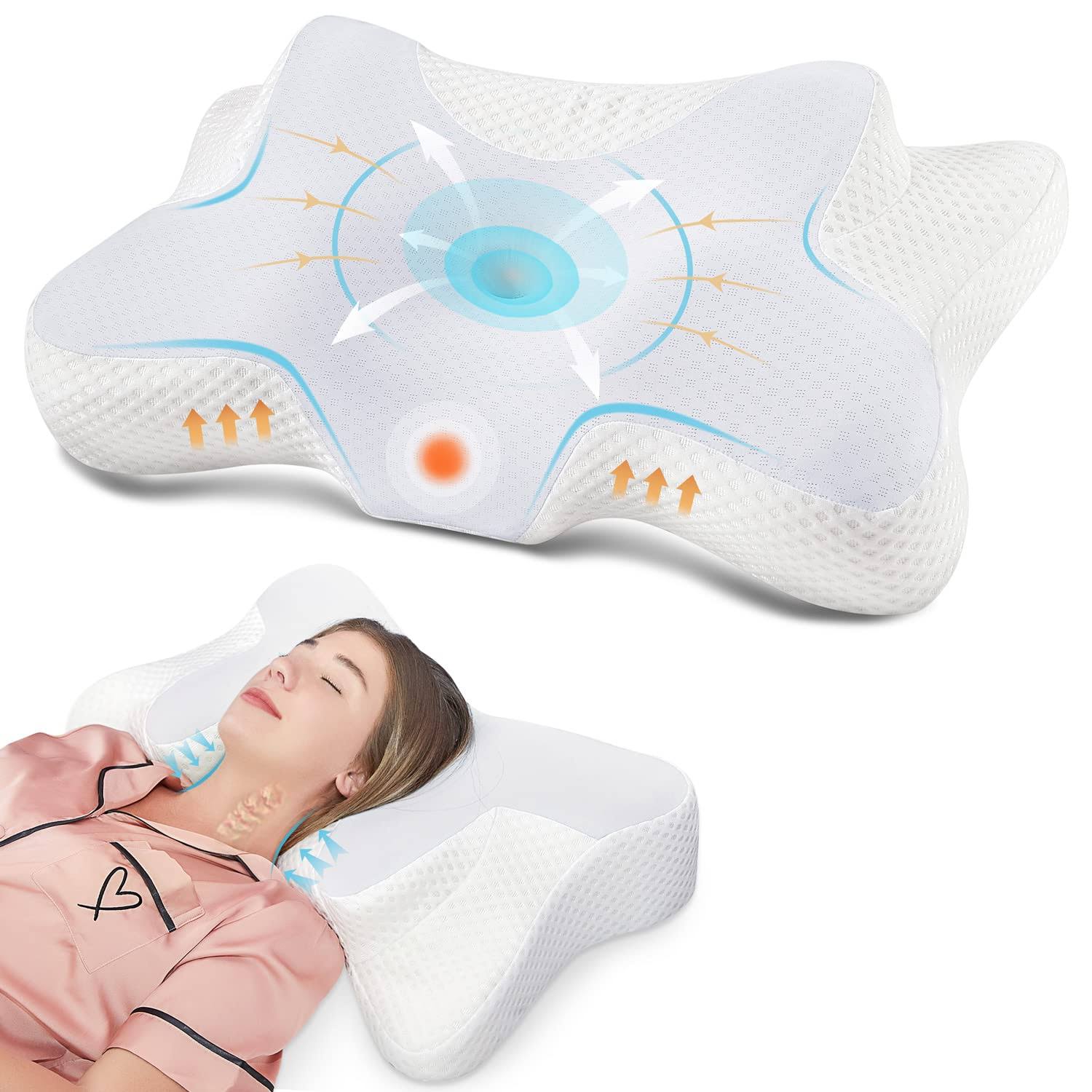 f15957928eec18d447194aaa28357acf7ff3db03ef0c38b36cfe729a4fdab0d6.jpg Donama Cervical Pillow for Bed Sleeping, Memory Foam Contour Neck Pillows with Breathable Pillowcase, Ergonomic Neck Support Pillows for Side, Back - Image 1