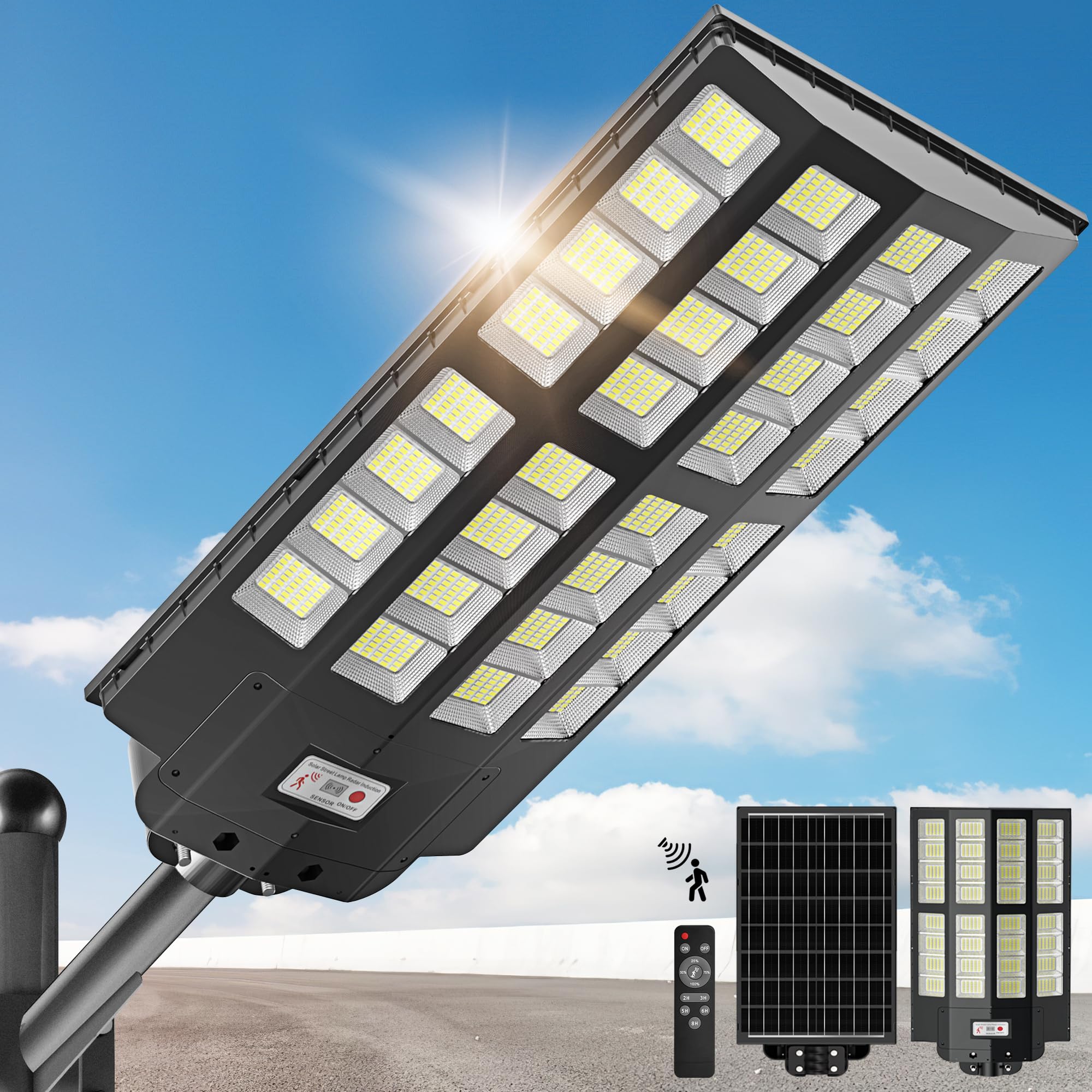 Version 1.0.0 4200W Solar Street Lights Outdoor - Wide Angle Solar Lights Outdoor Motion Sensor, Solar Parking Lot Lights Dusk to Dawn, 7000K LED Street Lights Solar Powered for Commercial, Yard - Image 1