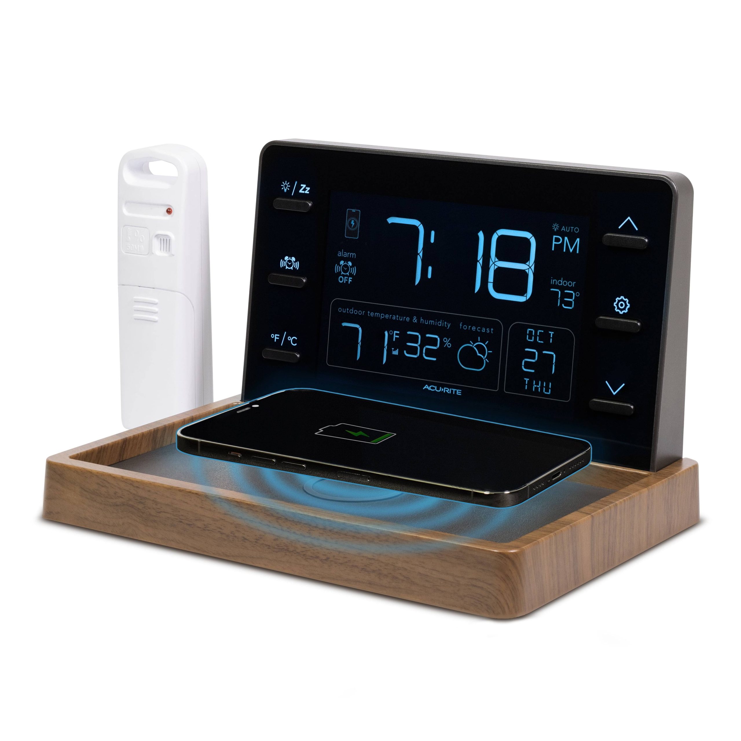 f16b41dd0f56235f500da2cac1dc86f8976b887dd1ef7e5697f948b3c99d5b1f.jpg Acurite Weather Valet with Qi-Certified Wireless Charging Pad and Alarm Clock - Image 1