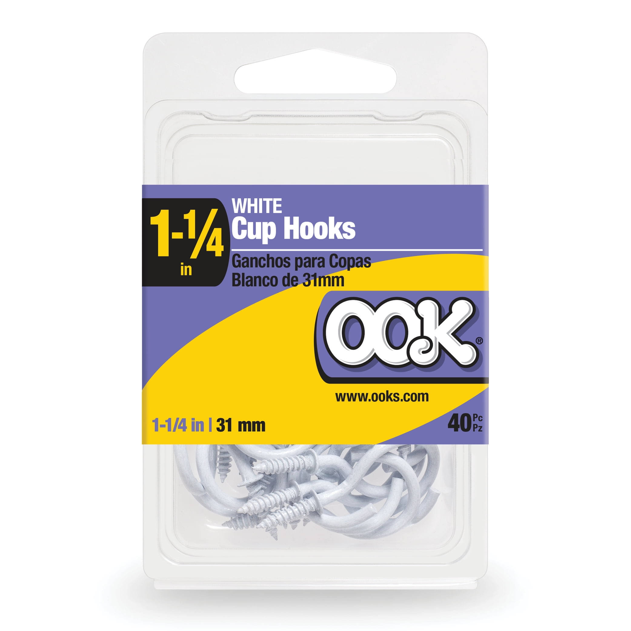 f18be7cdec47025575c8540a0567db7e916804aa548c0ba5b8564ed59481a507.jpg Ook Screw-In Cup Hooks - White - 1.25 in - Image 1