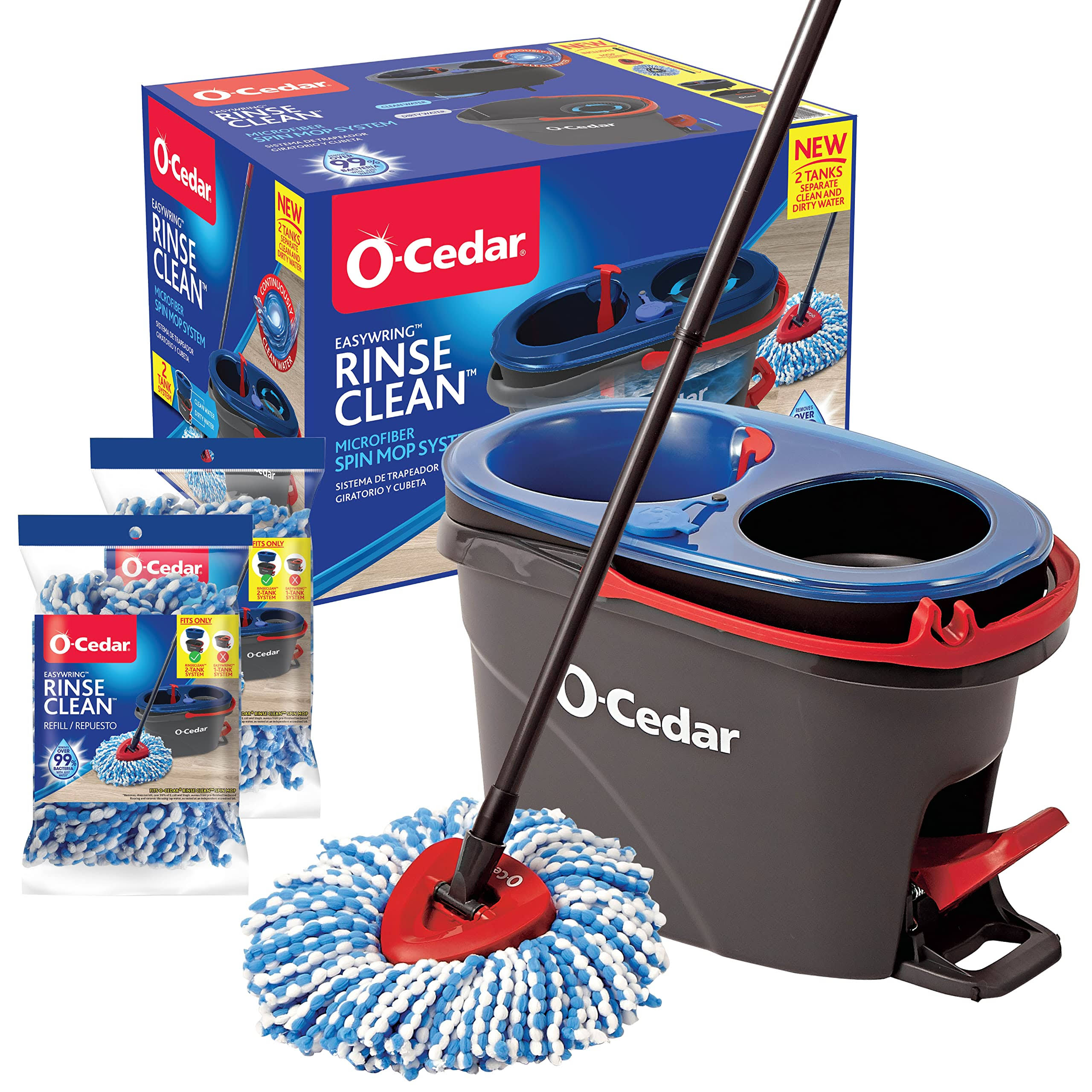 f1b8012985cf4a768c9d6917e2416487181578bc18843d38ee0a69eabb32226f.jpg O-Cedar EasyWring RinseClean Microfiber Spin Mop & Bucket Floor Cleaning System with 2 Extra Refills - Image 1