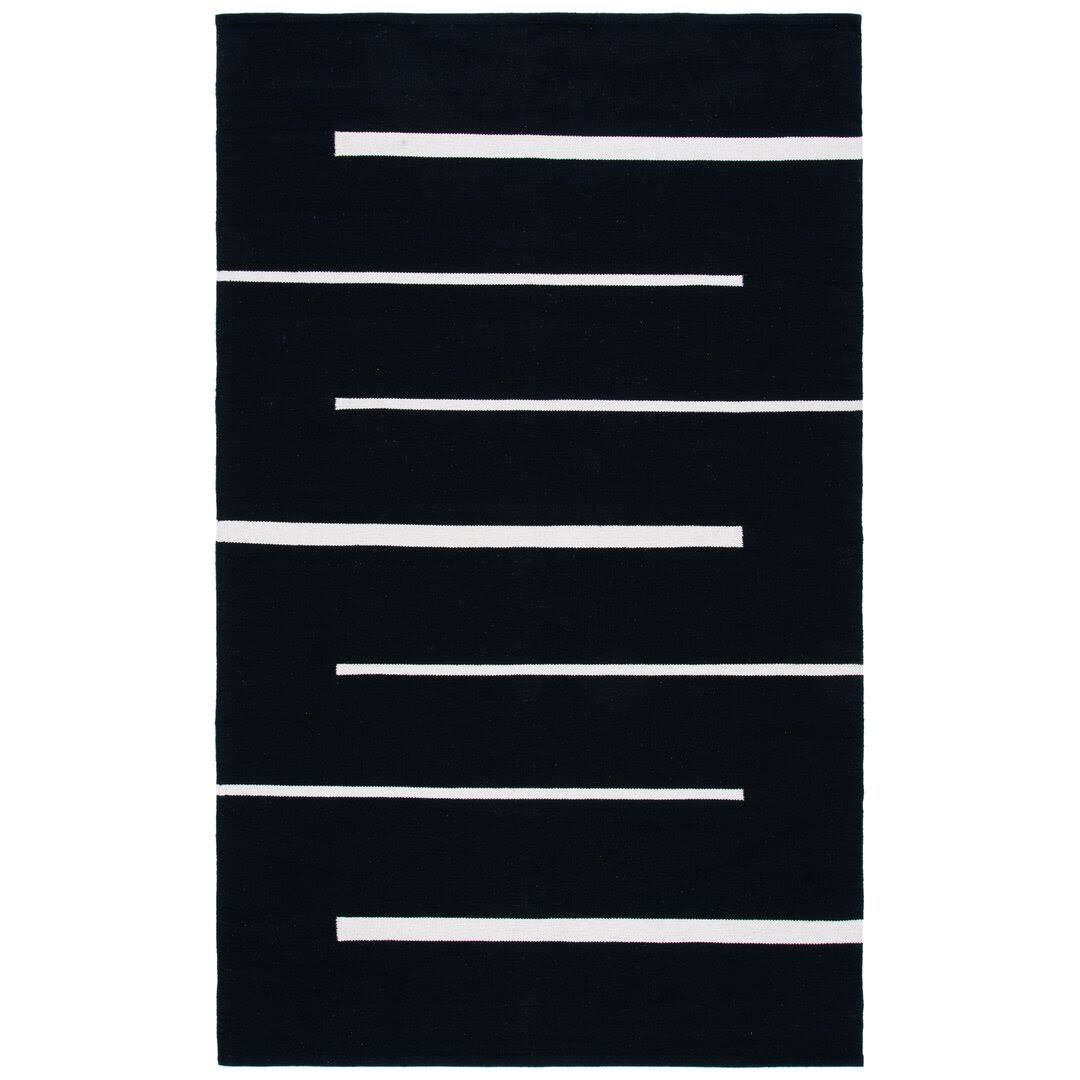 f1fe68e9ea4c66ad38e79d4eac34915b54fcaaebddb0ede6563b6e0162d8b3fb-1.jpg Estremera Striped Handmade Flatweave Cotton Black/White Area Rug Ebern Designs Rug Size: Rectangle 4' x 6' - Image 1