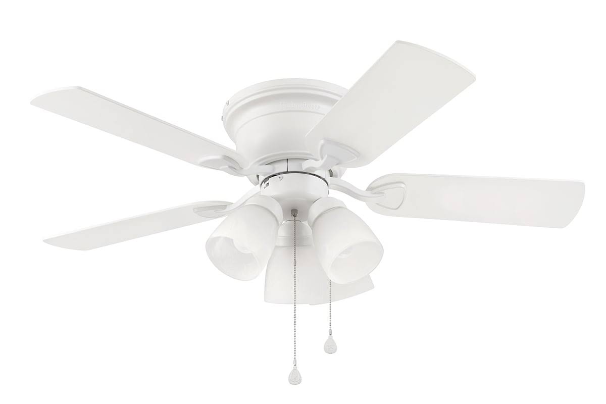 f22db39d9c8edf8f5c5c91c6927ebfec41c564dc3cf8c105387f5d09c52eefc5.jpg Harbor Breeze Centreville 42-in White Indoor Flush Mount Ceiling Fan with Light 40687 - Image 1