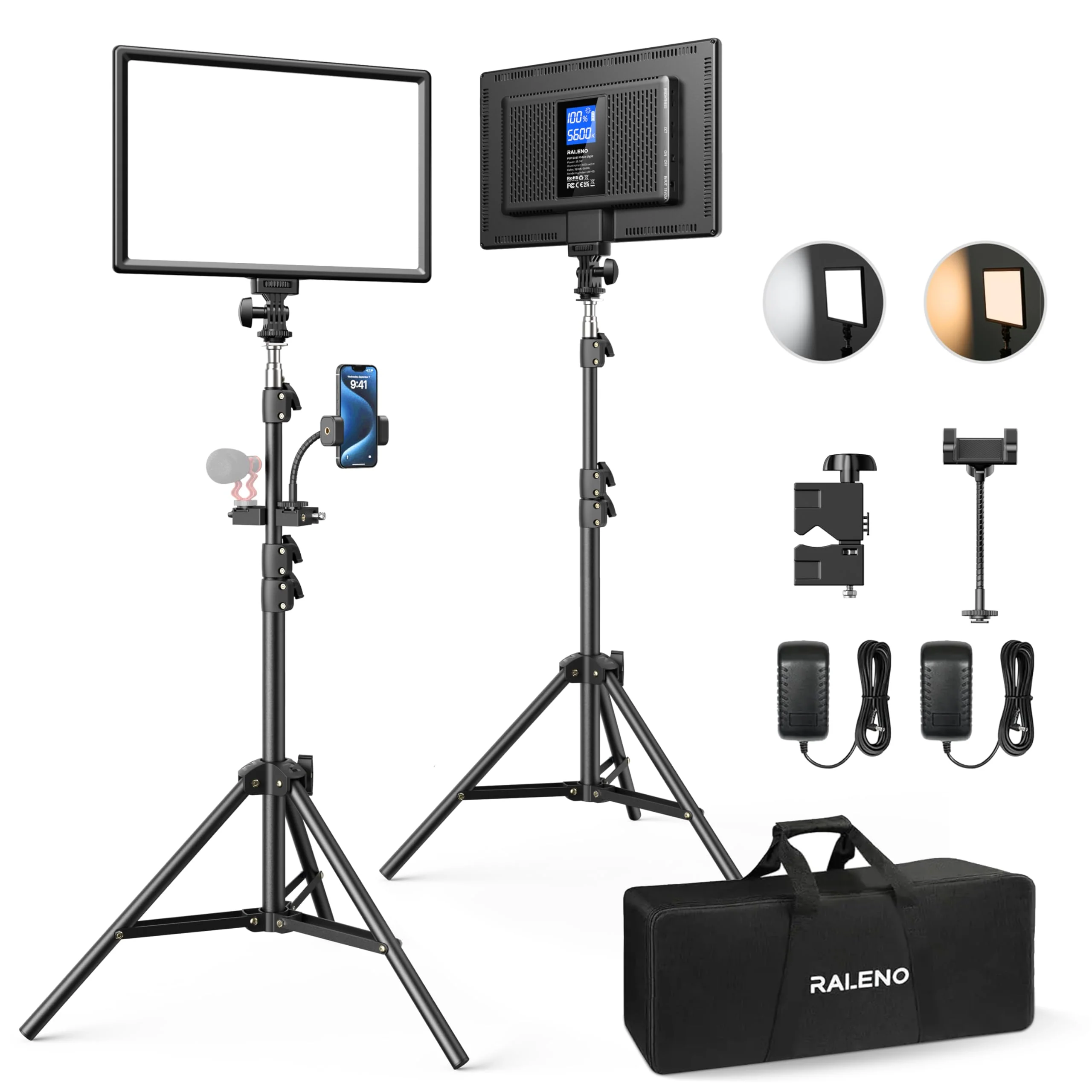 f2a086664334d424bfdbd5b1f0cde3ec77785e3ff5867b339a662f07178f1a4e.webp RALENO 2 Packs LED Video Light and Stand Lighting Kit - Image 1