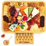 Bamboo Cheese Board and Knife Set - Wooden Charcuterie Platter & Serving Tray with Cutlery (17.5" x 13")