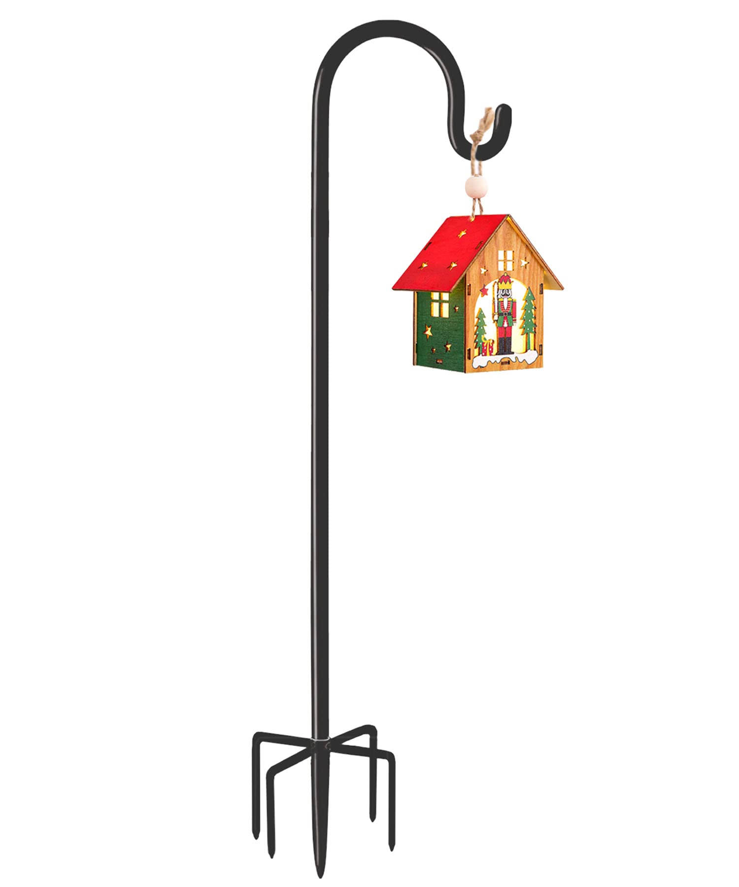 f2fe79e854e87f40d7e8eb6a3aeb6f79f970375c2ff165d1f976dd52d0308be5.jpg Derkniel Shepherd Hook 108 inch Tall Heavy-Duty Metal Garden Hanging Pole Stake for Bird Feeder Pole Plant Baskets , Black (1 Pack) - Image 1