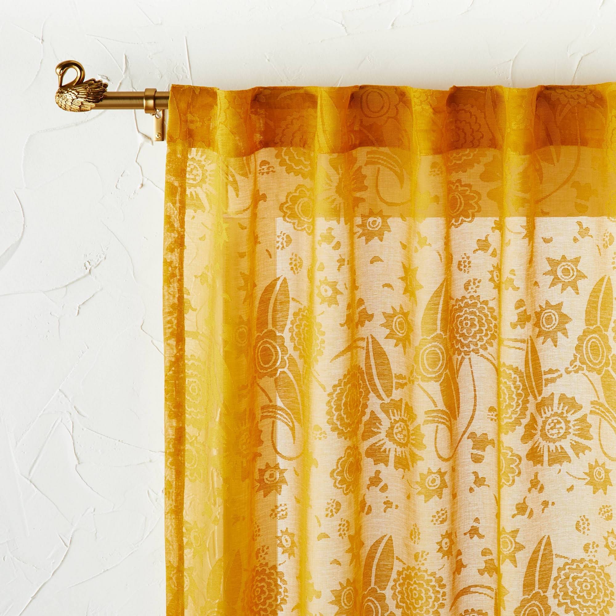 f308f5b78273eb7494e0f338499e9f5ab384de936c15febb8769b341f37a17ab.jpg 95"x54" Idris Printed Burnout Sheer Curtain Panel Gold - Opalhouse Designed with Jungalow - Image 1