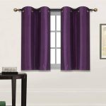 Fancy Linen 2 Panel Faux Silk Blackout Curtain Set Solid Dark Purple with Grommet Top Room Darkening Short Tier Drapes for Kitchen, Bathroom or Any