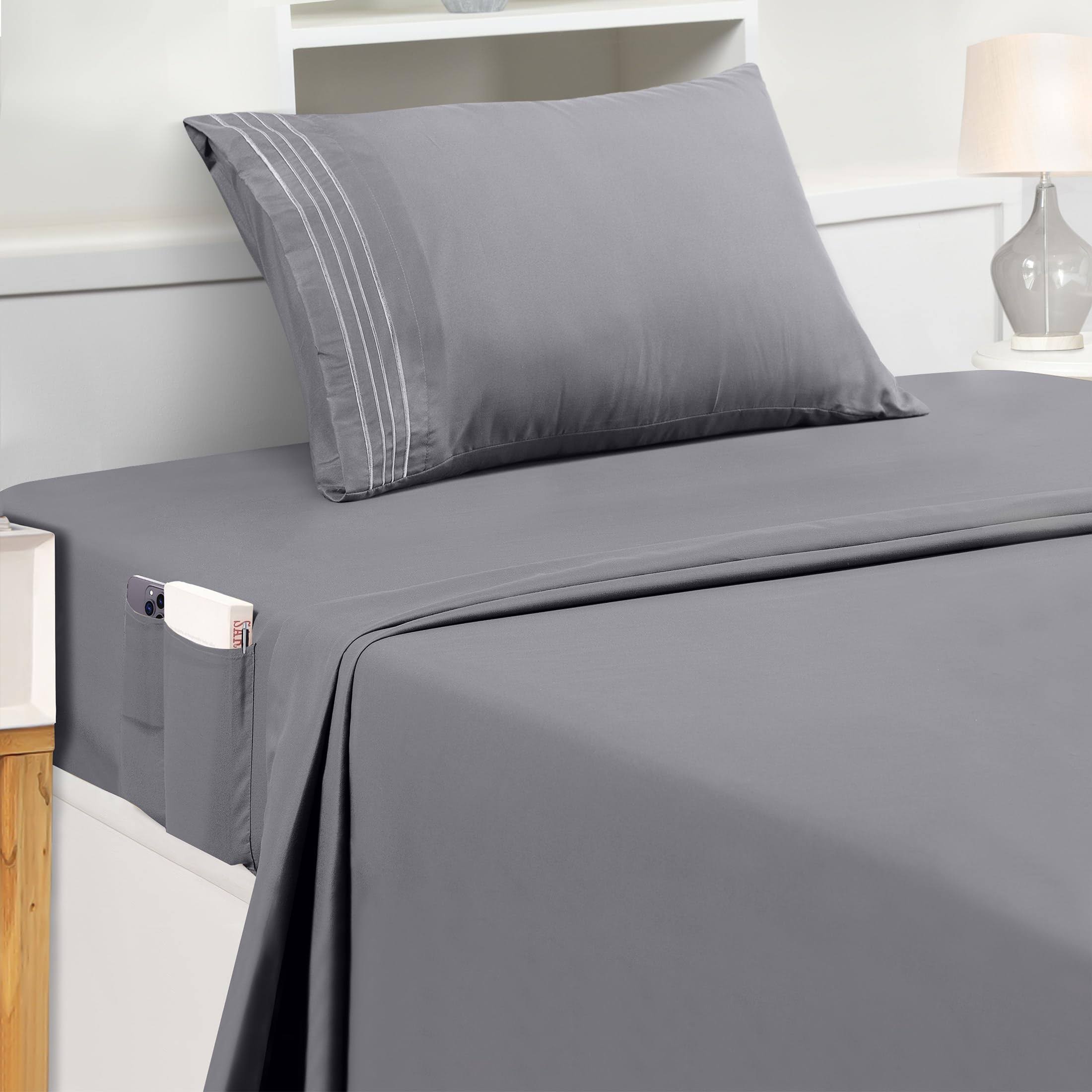 f3225082f936c2ef8080fafe0139a3e4f970c6860fe3c3098c845229d2ac059e.jpg Utopia Bedding Twin Sheet Set - Soft Microfiber 3 Piece Luxury Bed Sheets with Deep Pockets - Embroidered Pillow Case - Side Sto - Image 1