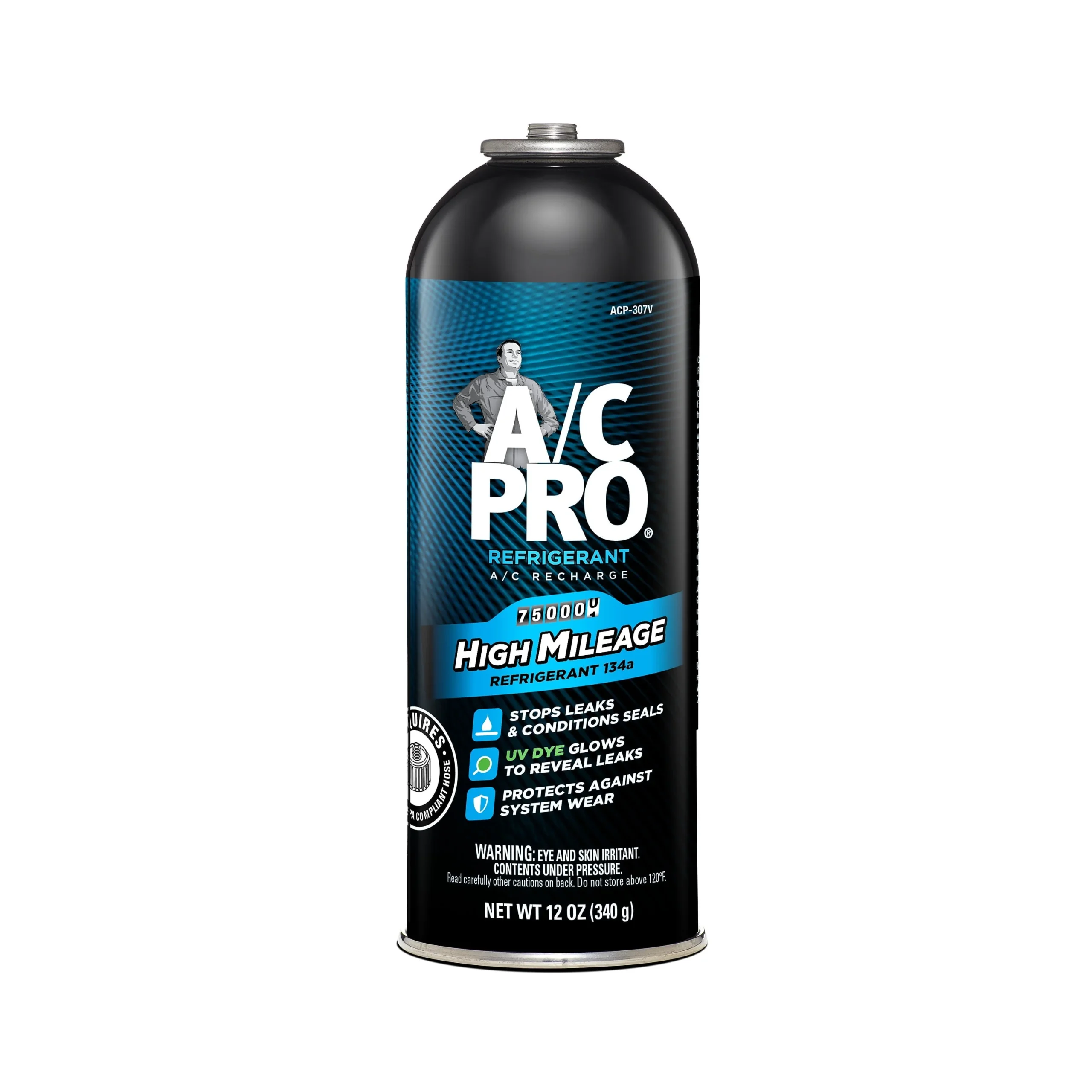 A/C Pro High Mileage R - 134a A/C Recharge Auto Air Conditioner Refrigerant Refill, 12 oz