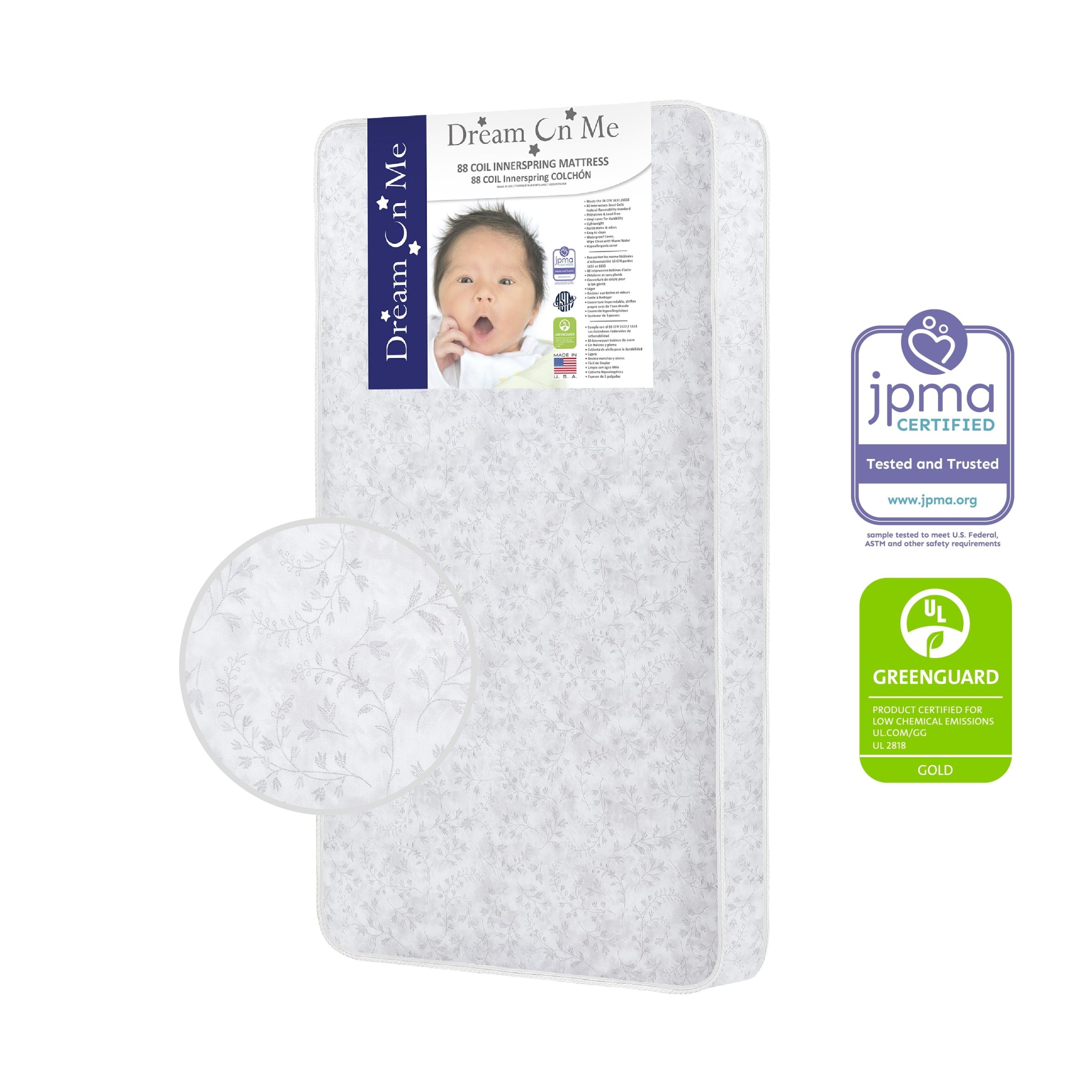 f344d668d5cc642c35fc2c7925a056419f9dd44d640500e78425c3d5bc6c55a6.jpg on Me Twinkle 5 88 Coil Crib and Toddler Mattress. Morning Mist Floral. Greenguard Gold Certified - Image 1