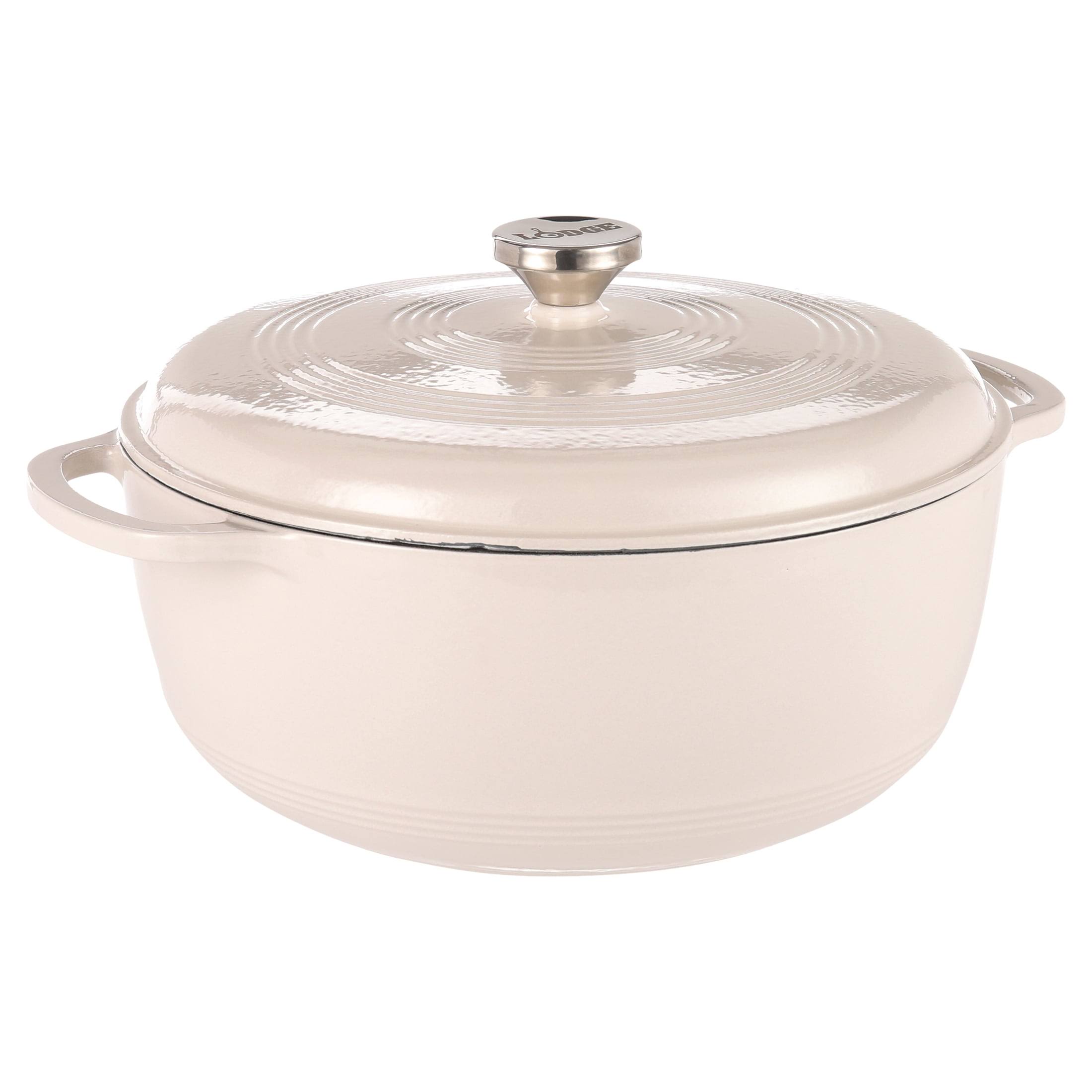 f35fdc6af3a4819c0496524c1b93d6cad67076cae6f33dbb172ee2e5d2a8c574.jpg Lodge 7.5 Qt. Oyster Enameled Cast Iron Dutch Oven, White - Image 1