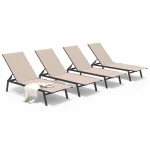 AECOJOY Patio Lounge Chairs, Outdoor Chaise Lounge with Wheels, Beige, 4PCS
