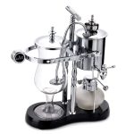 Diguo Belgian/Belgium Luxury Royal Family Balance Siphon/Syphon Coffee Maker. Elegant Double Ridged Fulcrum with Tee Handle (Classic Silver)