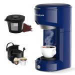 Single Serve Coffee Maker Coffee Brewer Compatible with K-Cup Single Cup Capsule with 6 to 14oz Reservoir, Mini Size (Blue)