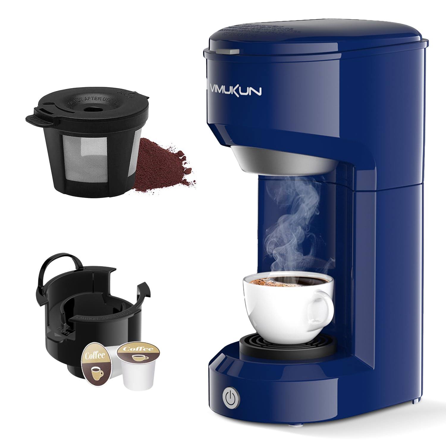 f3a085e9a32774a43f4a343975bd3986f3ca27d76d302d14104b5d40555122d1.jpg Single Serve Coffee Maker Coffee Brewer Compatible with K-Cup Single Cup Capsule with 6 to 14oz Reservoir, Mini Size (Blue) - Image 1