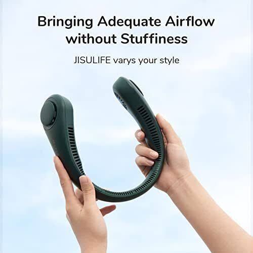 f3a0d544a08286a0d1954c757a206061ed6907babfefe22356d6acba36d7af23.jpg JISULIFE Portable Neck Fan, Hands Free Bladeless Fan, 4000 mAh Battery Operated Wearable Personal Fan, Leafless, Rechargeable, Headphone Design, USB - Image 1