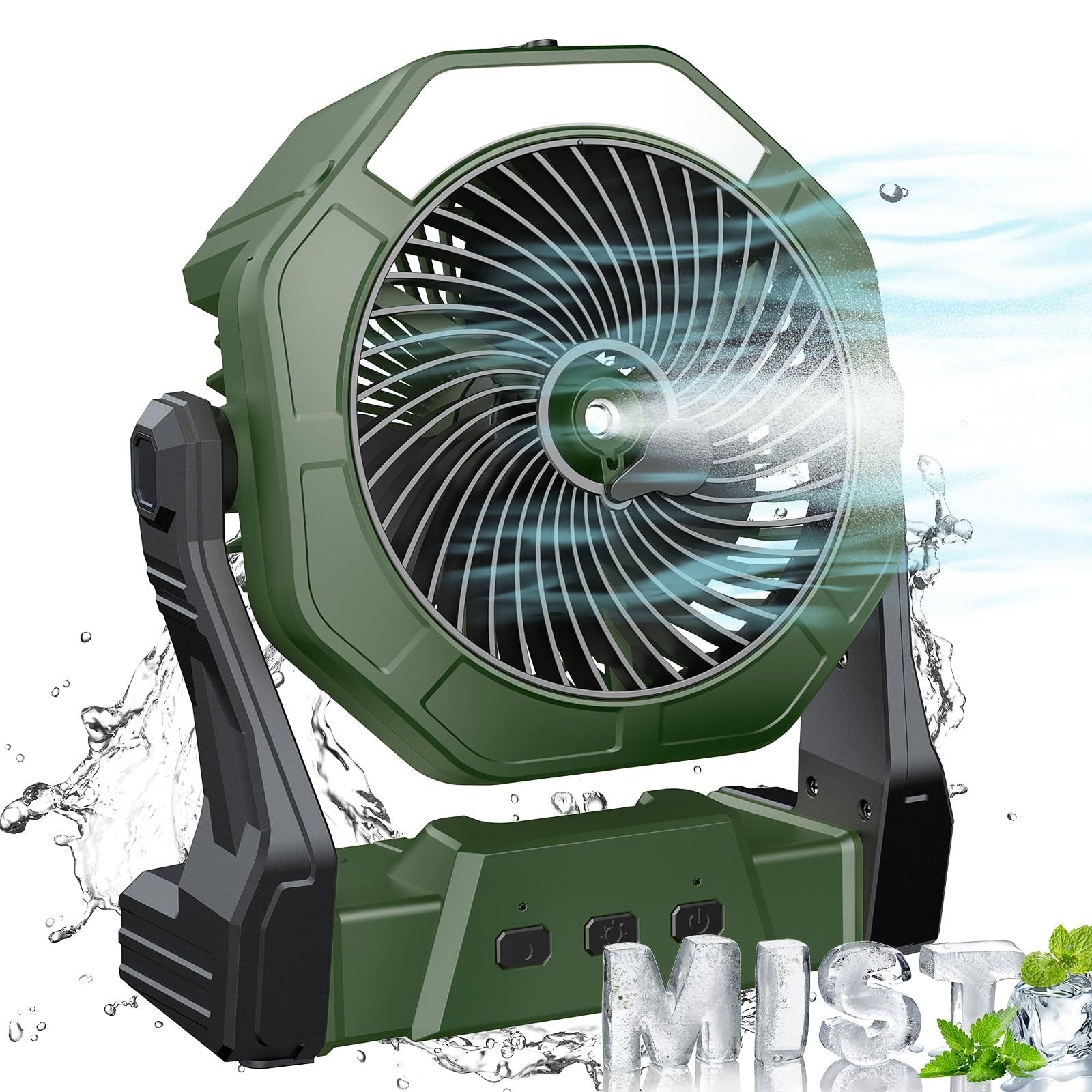 f3adaa1a1be96b7aaf26c544d151566dfe2fd0247b6985333f0a7a864790cde8.jpg Portable Misting Fan, Outdoor Mist Fans for Outside Patios, 10000mAh Rechargeable Battery Powered Personal Cooling Fan with Mister, 8-inch, 250ml - Image 1
