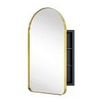 Aristes 16 in. W x 28.3 in. H Arched Metal Framed Recessed Medicine Cabinet with Mirror for Bathroom in Gold